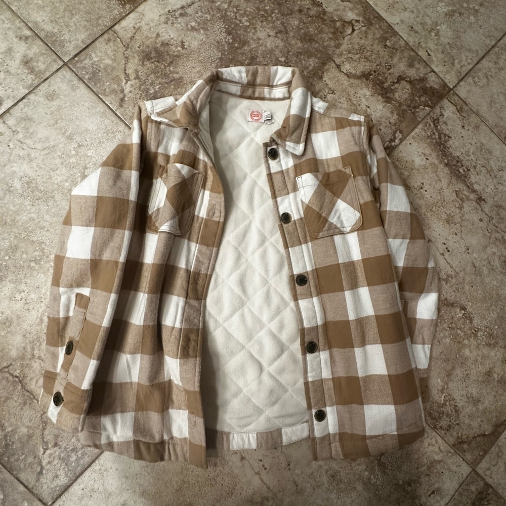 Tan and white shacket  youth size L